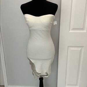 Symphony Cream Strapless Dress with Embroidery